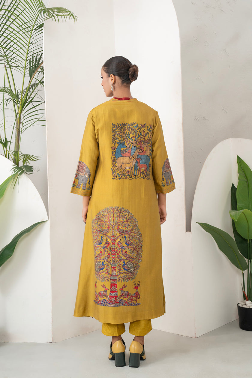 Mustard Silk Chanderi Traditional Inspired Printed Dress (1 PC)
