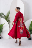 Maroon Silk Chanderi Leaf Printed Dress (1 PC)