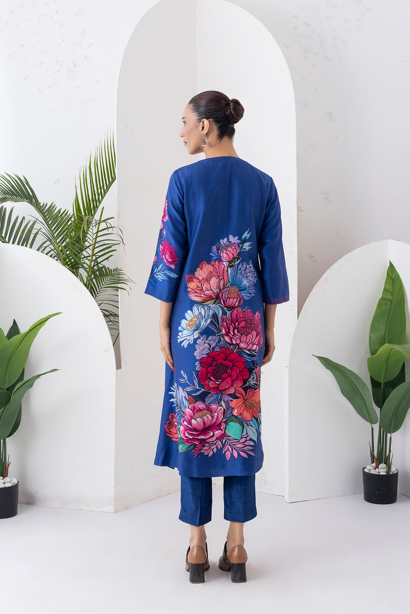 Cobalt Blue Silk Chanderi Printed Tunic (1 PC)