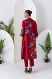 Maroon Silk Chanderi Floral Printed Front Open Dress (1 PC)