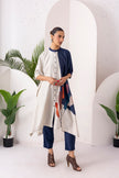 Blue & Ivory Silk Chanderi Printed Kaftan Style Dress (1 PC)
