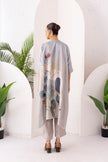 Grey Viscose Dupion Printed Kaftan Style Dress (1 PC)