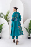 Emerald Silk Chanderi Floral Printed Front-Zip Dress (1 PC)