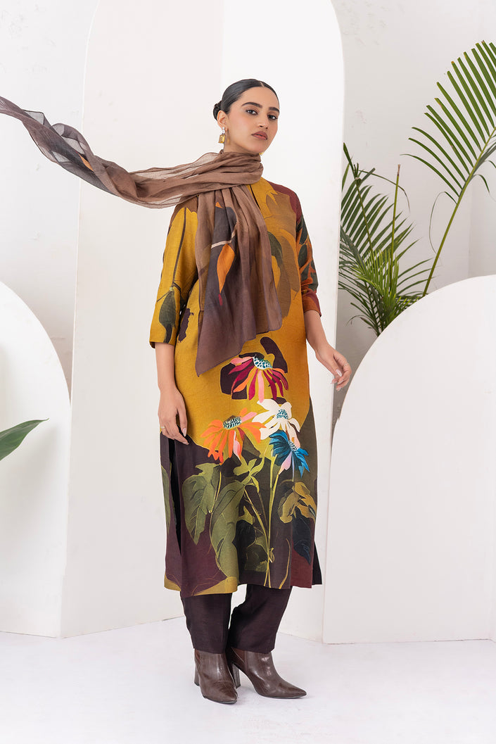 Shades Of Brown Thin Chanderi Printed Stole (1 PC)