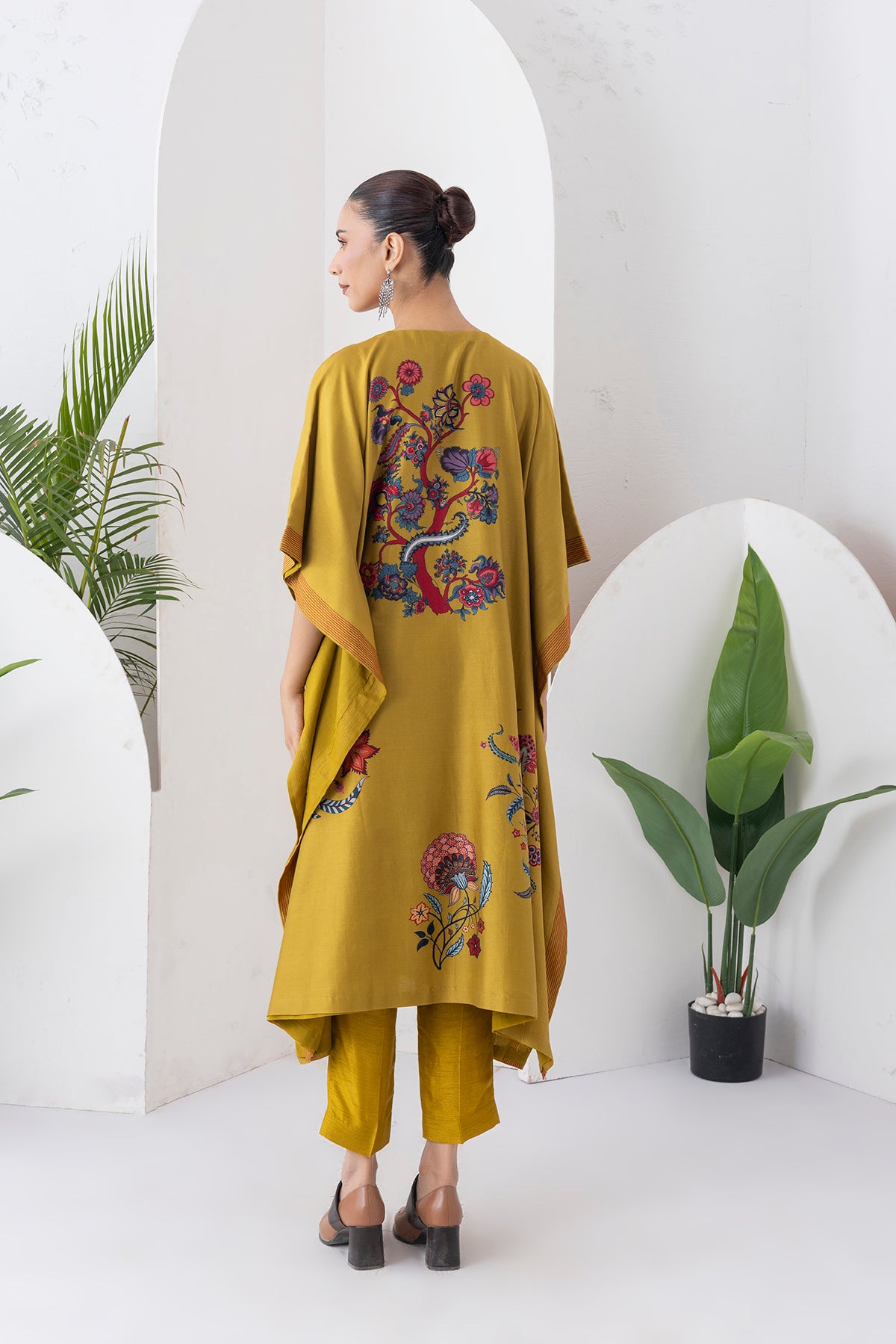 Mustard Silk Chanderi Chintz Printed Kaftan (1 PC)
