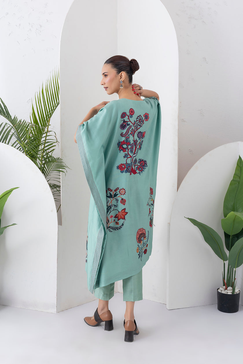 Mint Silk Chanderi Chintz Printed Kaftan (1 PC)