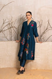 Indigo Silk Chanderi Printed High-Low Dress (1 PC)