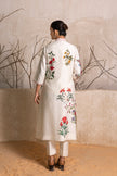 Ivory Silk Chanderi Floral Printed Front Open Dress (1 PC)