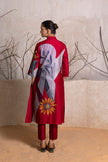 Red Silk Chanderi Printed Front Open Dress (1 PC)