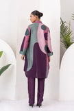 Salmon Pink & Wine Viscose Dupion Printed Shirt Style Tunic (1 PC)