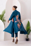 Indigo Silk Chanderi Leaf Printed Dress (1 PC)