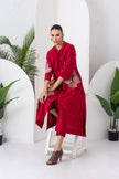 Maroon Silk Chanderi Leaf Printed Dress (1 PC)