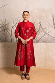 Bright Red Silk Chanderi Printed Tunic (1 PC)