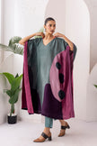 Sage Green & Salmon Pink Viscose Dupion Printed Kaftan (1 PC)
