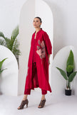 Maroon Silk Chanderi Leaf Printed Dress (1 PC)