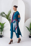 Indigo Silk Chanderi Printed High-Low Dress (1 PC)
