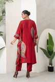 Maroon Silk Chanderi Bold Peacock Printed Zippered Kaftan (1 PC)