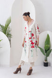 Ivory Silk Chanderi Front Open Printed Dress (1 PC)