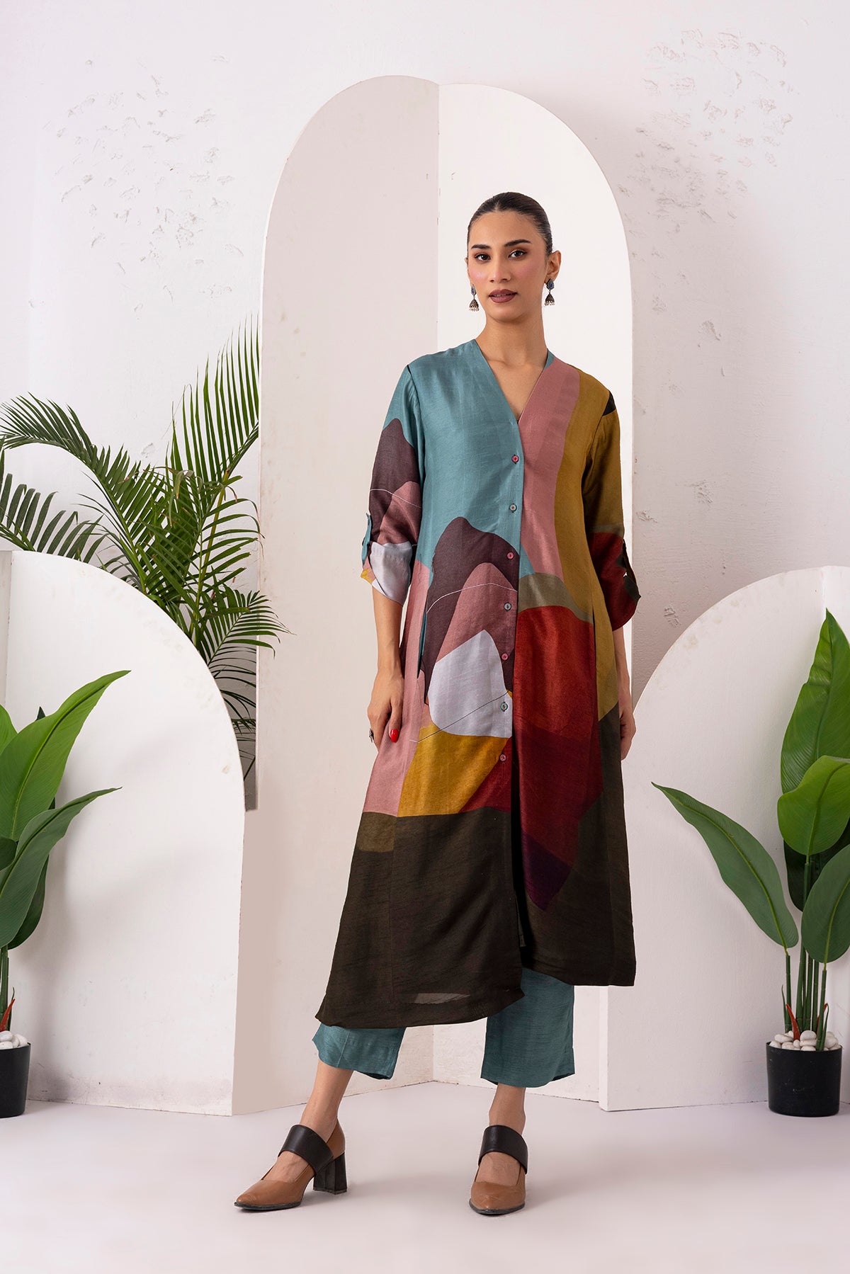 Multicoloured Viscose Dupion Printed Dress (1 PC)