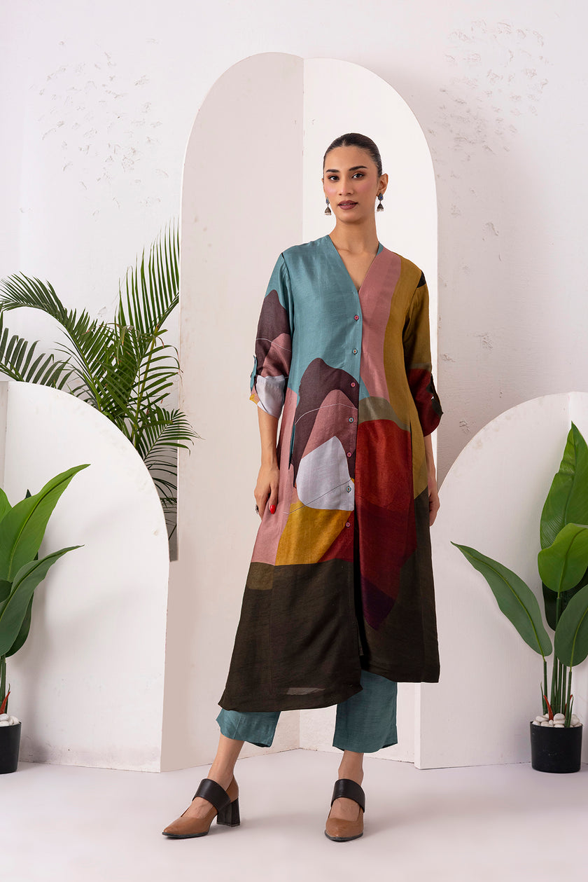 Multicoloured Viscose Dupion Printed Dress (1 PC)