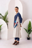 Blue & Ivory Silk Chanderi Printed Front Open Dress (1 PC)