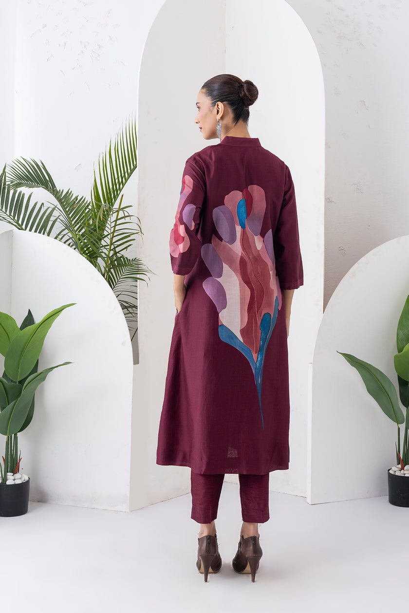 Chocolate Brown Silk Chanderi Printed Dress (1 PC)