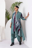 Sage Green Viscose Dupion Printed Dress (1 PC)
