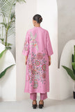 Salmon Pink Silk Chanderi Printed Intricate Bird And Floral Printed Tunic (1 PC)