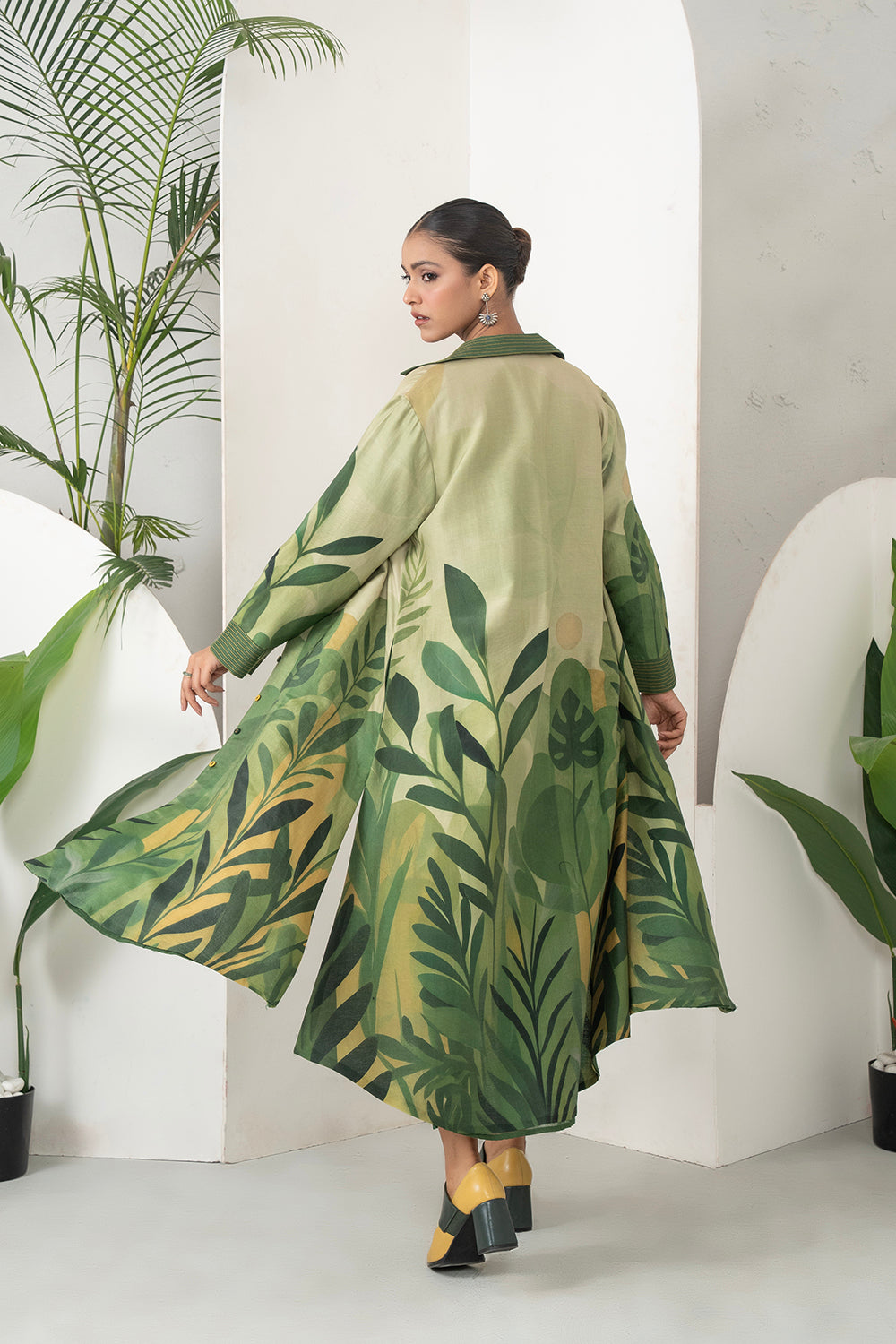 Shades Of Green Silk Chanderi Lush Jungle Printed Dress (1 PC)