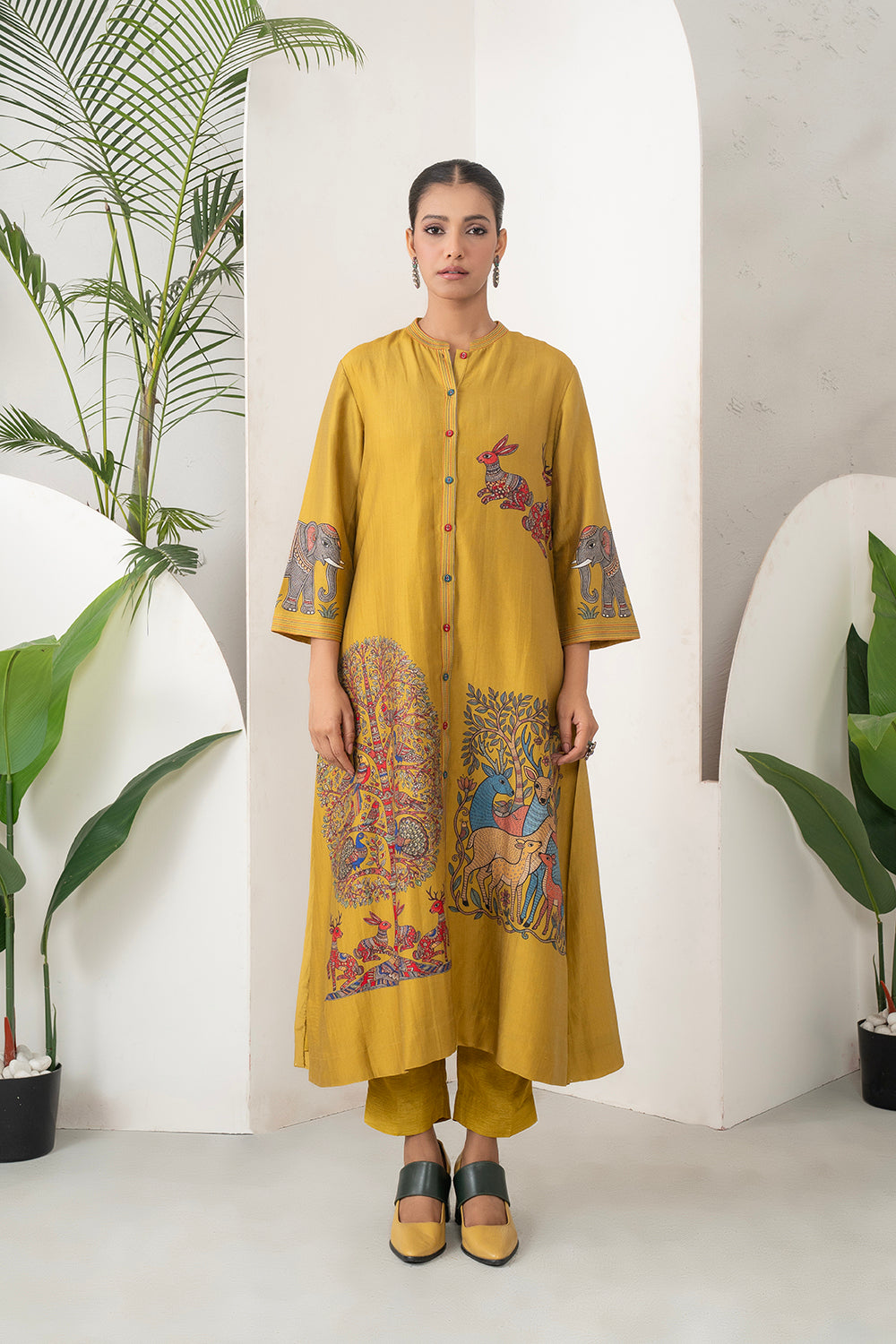 Mustard Silk Chanderi Traditional Inspired Printed Dress (1 PC)