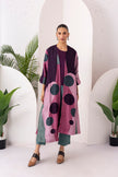 Salmon Pink & Wine Viscose Dupion Printed Dress (1 PC)