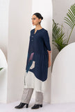 Blue & Ivory Viscose Dupion Printed Tunic (1 PC)