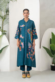 Indigo Silk Chanderi Playful Aquatic Motif Printed Dress (1 PC)