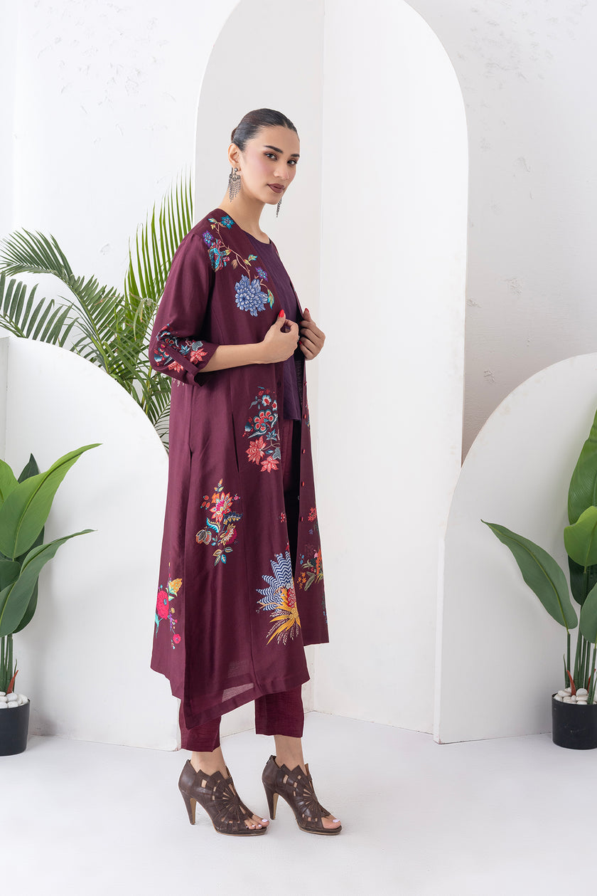 Chocolate Brown Silk Chanderi Printed High-Low Dress (1 PC)