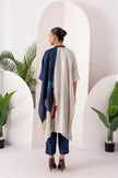 Blue & Ivory Silk Chanderi Printed Kaftan Style Dress (1 PC)