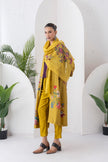 Mustard Silk Chanderi Printed High-Low Dress (1 PC)