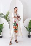 Ivory Silk Chanderi Tunic With Artistic Floral Placement Prints (1 PC)