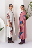 Ivory Viscose Dupion Leaf Printed Dress (1 PC)