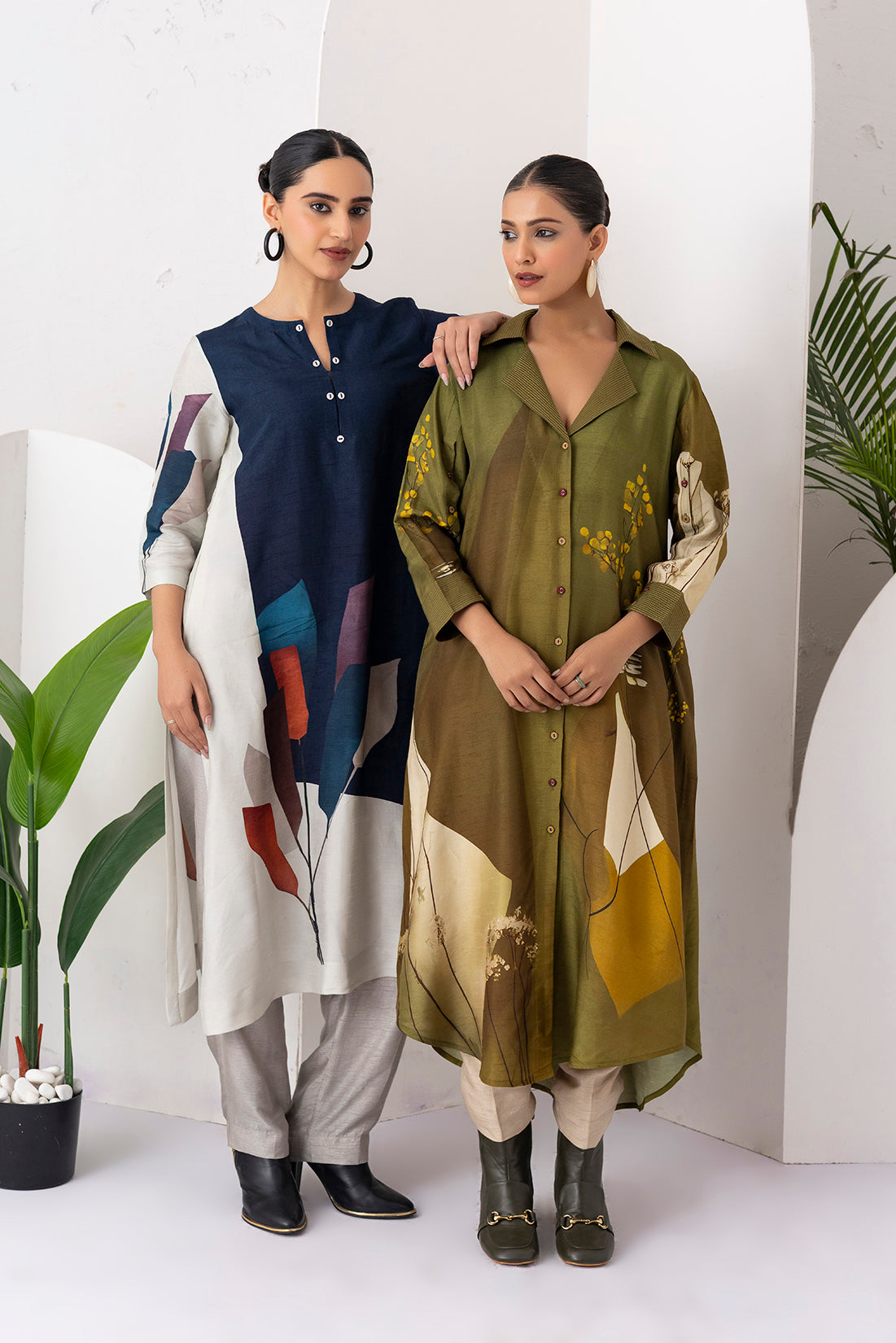 Blue & Ivory Viscose Dupion Printed Tunic (1 PC)