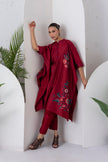 Maroon Silk Chanderi Printed Kaftan Style Dress (1 PC)