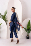 Blue & Ivory Silk Chanderi Printed Kaftan Style Dress (1 PC)