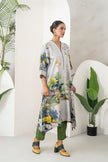Grey Silk Chanderi Painterly Landscape Printed Zippered Dress (1 PC)