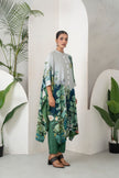 Ivory Silk Chanderi Vivid Garden Illustration Printed Kaftan (1 PC)