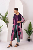 Salmon Pink & Wine Viscose Dupion Printed Dress (1 PC)