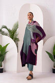 Sage Green & Salmon Pink Viscose Dupion Printed Kaftan (1 PC)