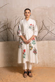 Ivory Silk Chanderi Floral Printed Front Open Dress (1 PC)