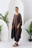 Shades Of Brown Viscose Dupion Printed Kaftan (1 PC)