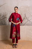 Red Silk Chanderi Printed Tunic (1 PC)