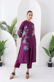 Wine Silk Chanderi Floral Printed Front Open Dress (1 PC)