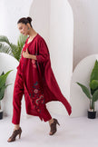 Maroon Silk Chanderi Printed Kaftan Style Dress (1 PC)